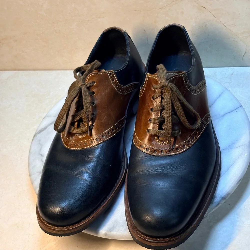 Cole Haan Mens Saddle Shoes Brown Black Leather Lace Up Oxfords Brogues Size 8 M